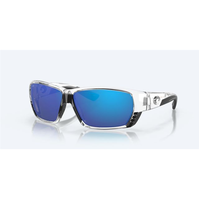 Costa Tuna Alley Sunglasses Shiny Crystal Frame Blue Mirror Polarized Glass Lense