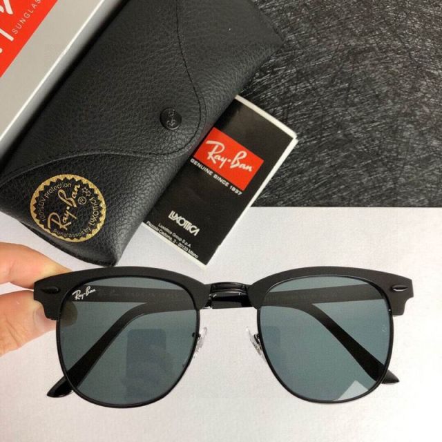 Ray Ban RB3716 Clubmaster Sunglasses Black Frame Dark Gray Lens
