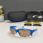 Oakley Racing Jacket Sunglasses Blue White Frame Prizm Tan Lenses