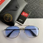 Ray Ban RB3654 Rectangular Sunglasses Gold Frame Clear Blue Lenses