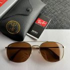 Ray Ban RB3654 Rectangular Sunglasses Gold Frame Dark Brown Lenses