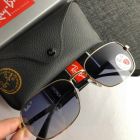 Ray Ban Rb3684 Rectangular Sunglasses Gold Frame Polarized Blue Lenses
