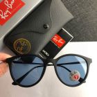 Ray Ban RB4334D Round Sunglasses Matte Black Frame Blue Polarized Lenses