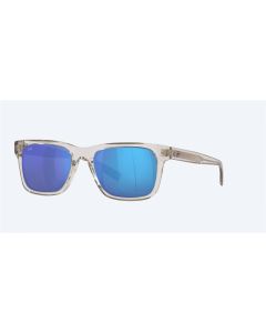 Costa Tybee Sunglasses Shiny Light Gray Crystal Frame Blue Mirror Polarized Glass Lense