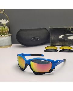 Oakley Racing Jacket Sunglasses Blue Black Frame Prizm Ruby Lenses