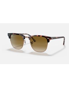 Ray Ban Clubmaster Fleck RB3016 Sunglasses Gradient + Pink Havana Frame Light Brown Gradient Lens