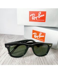 Ray Ban RB2140 Wayfarer Sunglasses Polished Black Frame Polarized G-15 Green Lenses