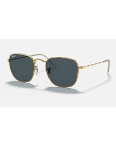 Ray Ban Round Frank RB3857 Sunglasses Polarized Polarized + Shiny Gold Frame Blue Polarized Lens