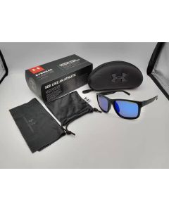 Under Armour Unisex UA Assist Sunglasses Black Frame Blue Lens